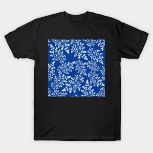 Hedgerow ferns in while on blue T-Shirt